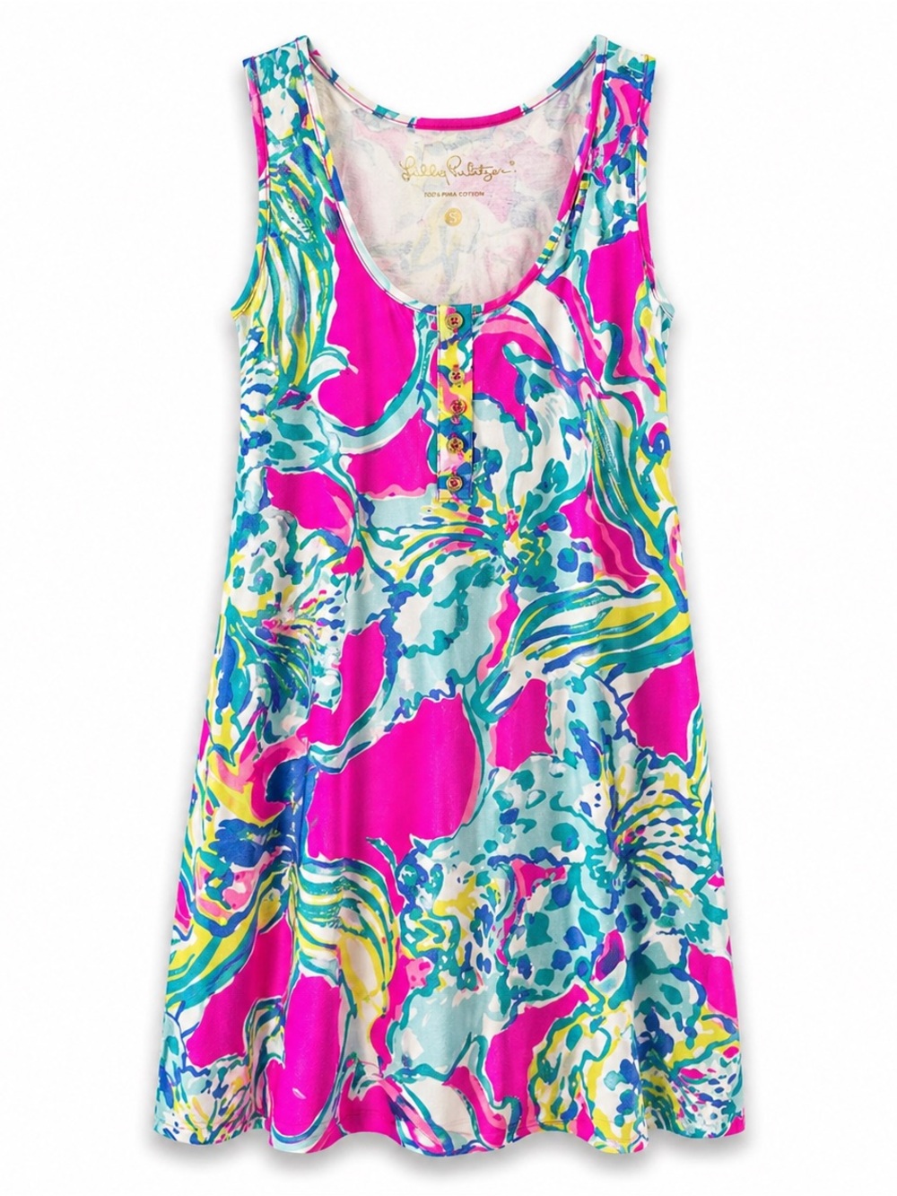 Lilly Pulitzer Pink Turquoise Pima Cotton Tank Dress Size S